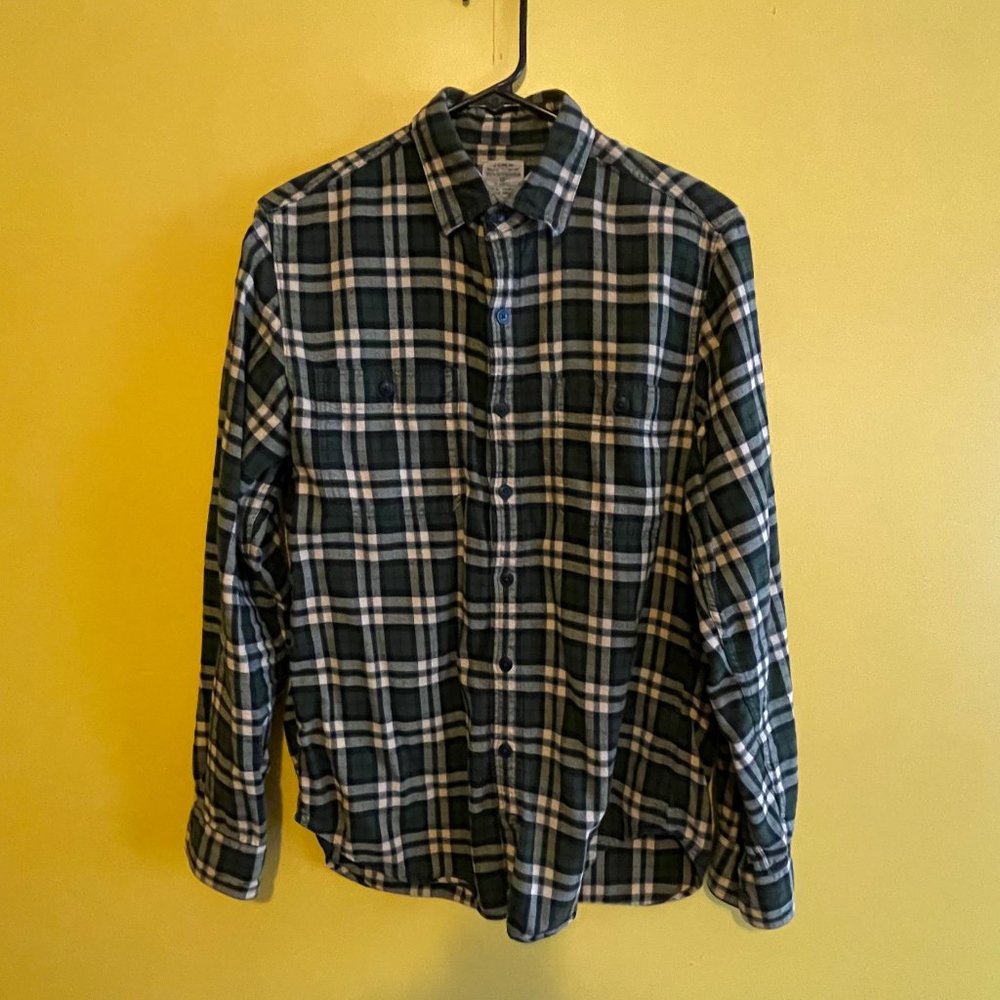 J. Crew 100% Cotton Green Flannel Button Down Size Small
